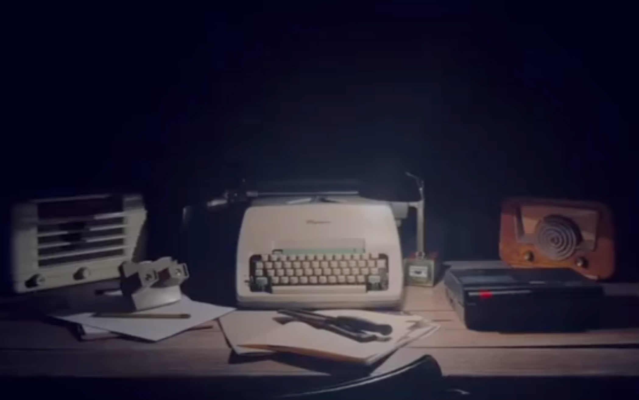 An old wooden desk with various objects